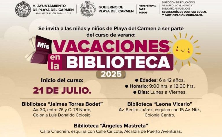 Invitan al curso de verano “Mis Vacaciones en la Biblioteca 2025” para niñas y niños de Playa del Carmen