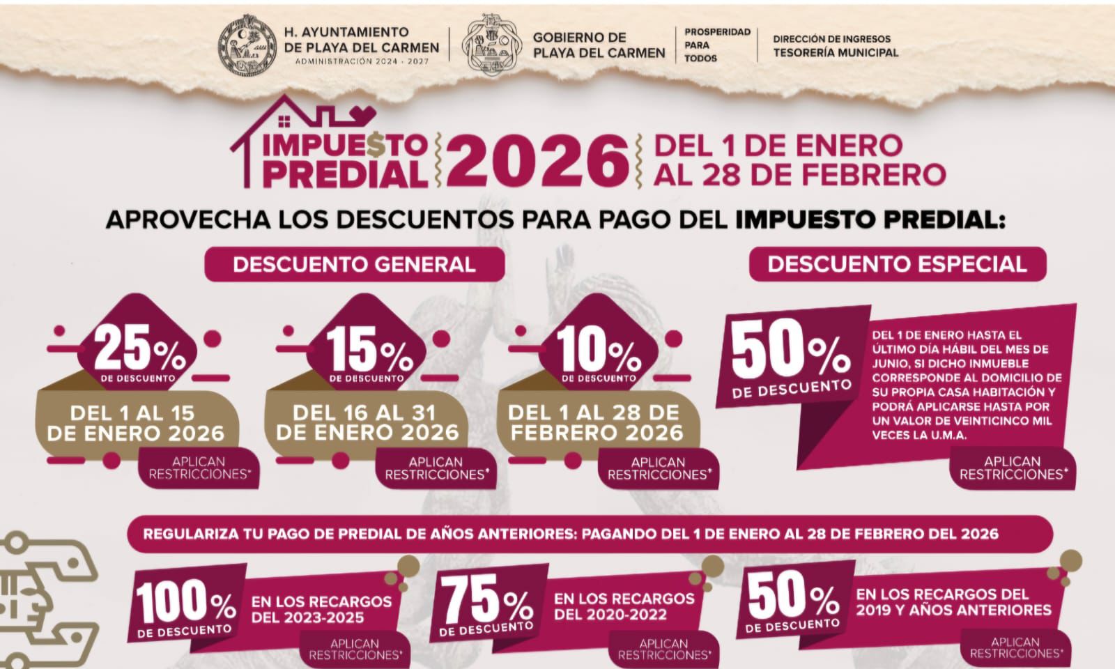 Gobierno de Estefanía Mercado arranca 2026 con 25% de descuento en el pago del predial en Playa del Carmen