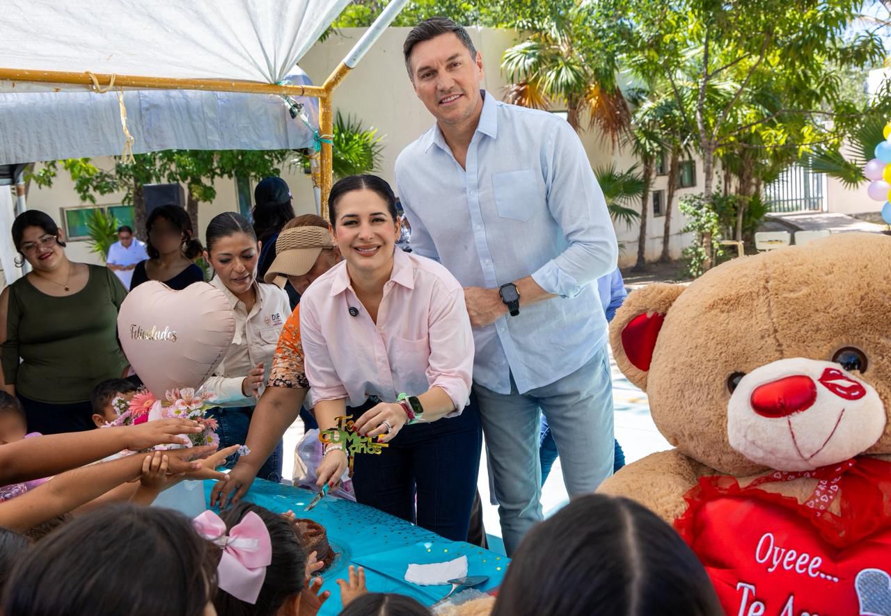 Llevan Estefanía Mercado y Eduardo Nájera amor a niñas y niños del Centro de Asistencia Temporal del DIF Playa del Carmen